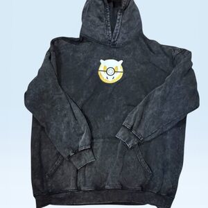 Pokemon Black Washed Pullover Hoodie with Yellow Logo